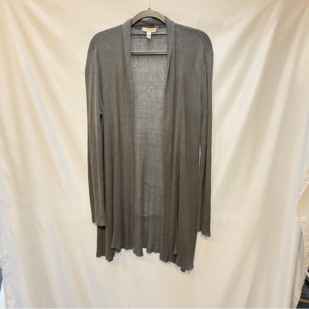Eileen Fisher Geysr Organic Linen Crepe Rib Long Cardigan in charcoal gray Small